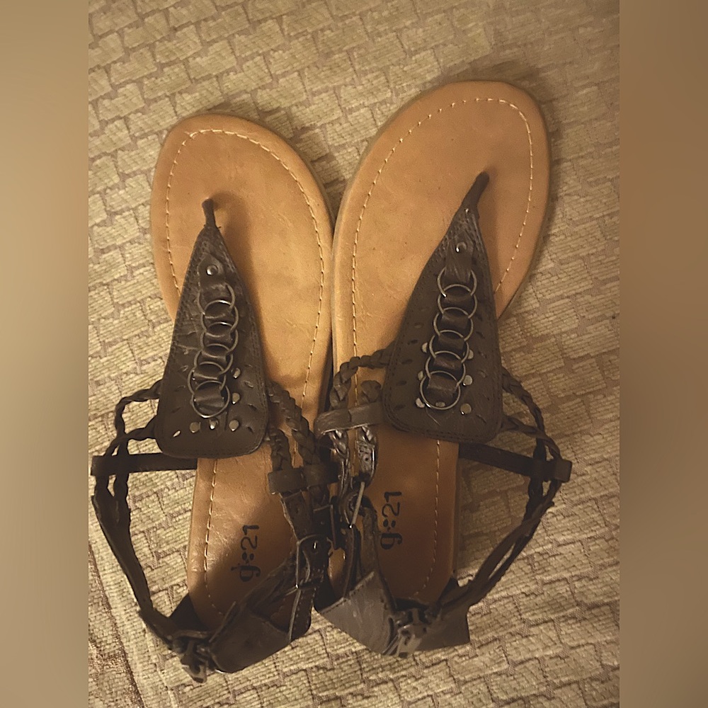 G 21 gladiator style zip up sandals.